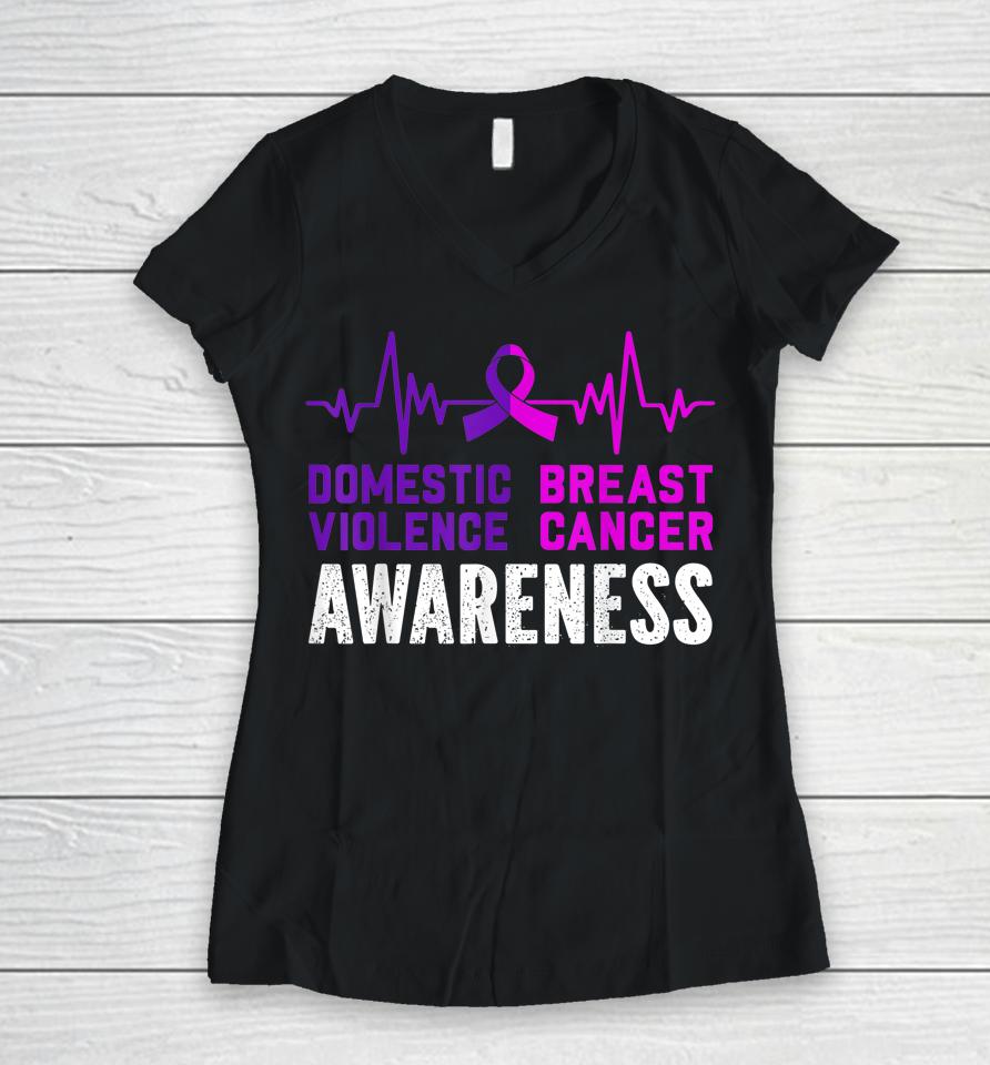 Breast Cancer Awareness And Domestic Violence Awareness Women V-Neck T-Shirt