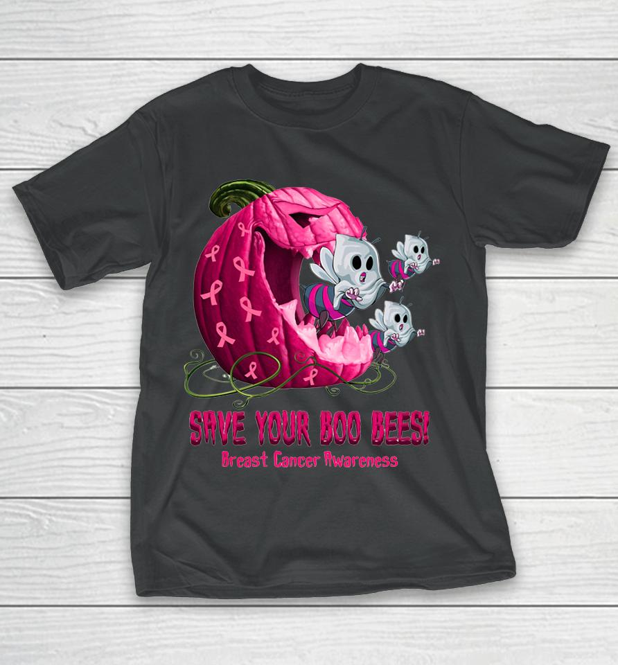 Breast Cancer Awareness Boos Pumpkin Save Your Boo Bees T-Shirt