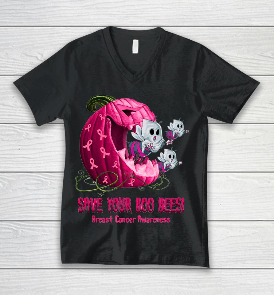 Breast Cancer Awareness Boos Pumpkin Save Your Boo Bees Unisex V-Neck T-Shirt