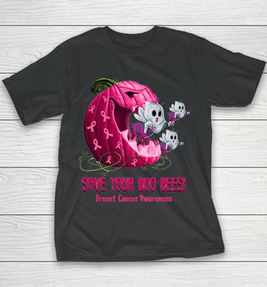 Breast Cancer Awareness Boos Pumpkin Save Your Boo Bees Youth T-Shirt