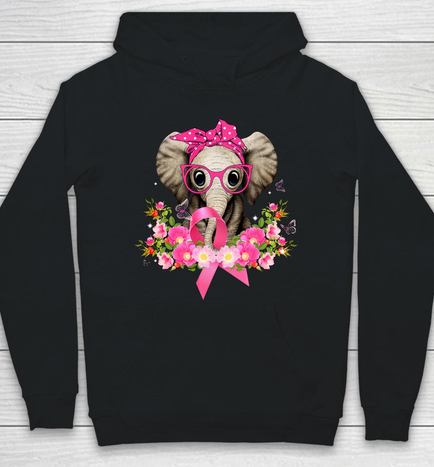 Breast Cancer Awareness Elephant Flowers Pink Ribbon Gift Hoodie