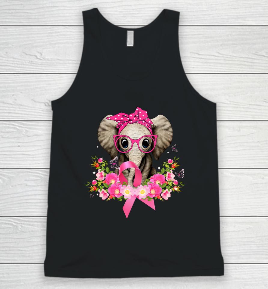 Breast Cancer Awareness Elephant Flowers Pink Ribbon Gift Unisex Tank Top