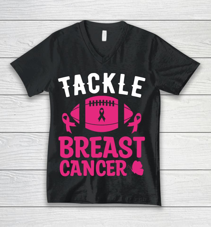 Breast Cancer Awareness Football Tackle Breast Cancer Unisex V-Neck T-Shirt