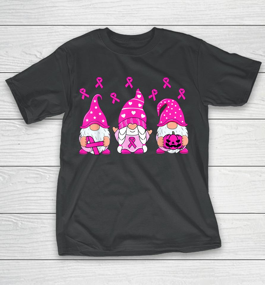 Breast Cancer Awareness Gnome Pumpkin Pink Ribbon T-Shirt