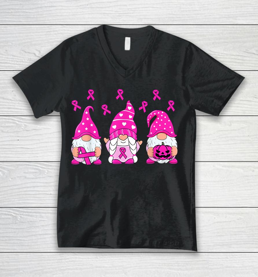 Breast Cancer Awareness Gnome Pumpkin Pink Ribbon Unisex V-Neck T-Shirt