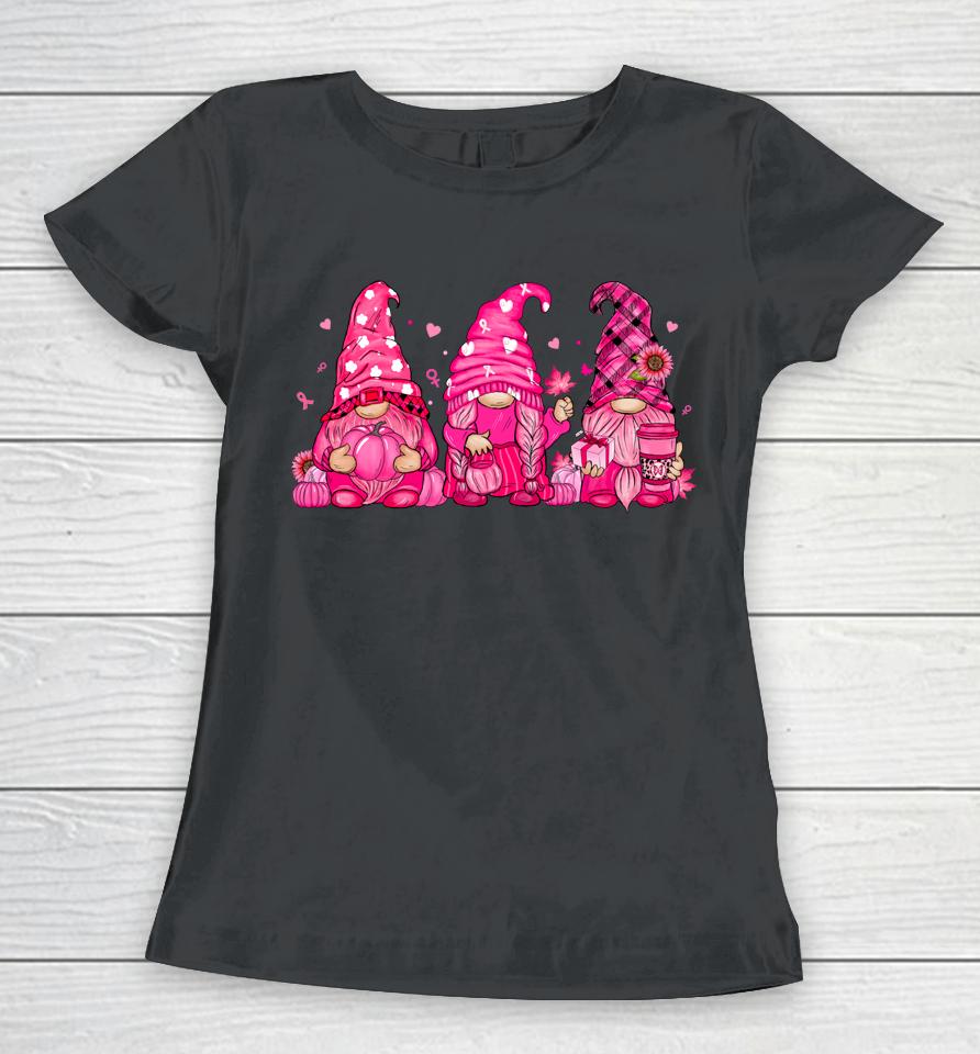 Breast Cancer Awareness Gnome Pumpkin Pink Ribbon Women T-Shirt