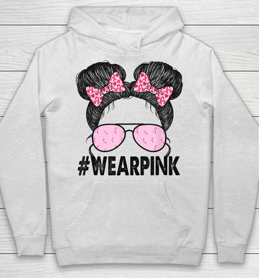 Breast Cancer Awareness Messy Bun Glasses Wear Pink Cute Hoodie