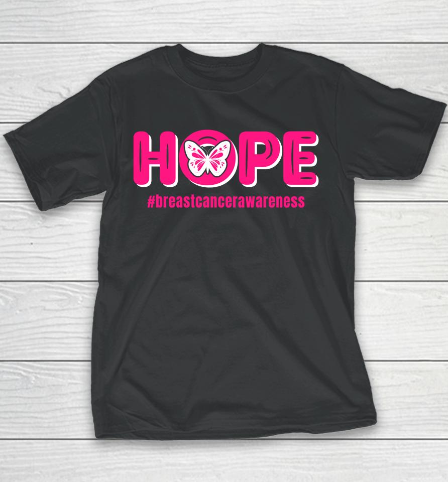 Breast Cancer Awareness Month Pink Butterfly Youth T-Shirt