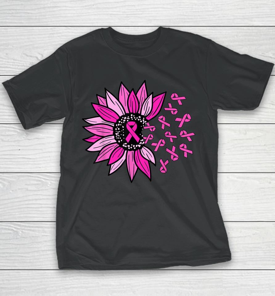 Breast Cancer Awareness Sunflower Pink Ribbon Youth T-Shirt