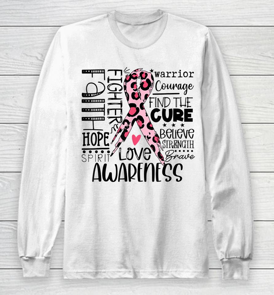 Breast Cancer Awareness Survivor Warrior Leopard Pink Ribbon Long Sleeve T-Shirt