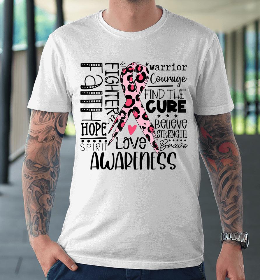 Breast Cancer Awareness Survivor Warrior Leopard Pink Ribbon Premium T-Shirt
