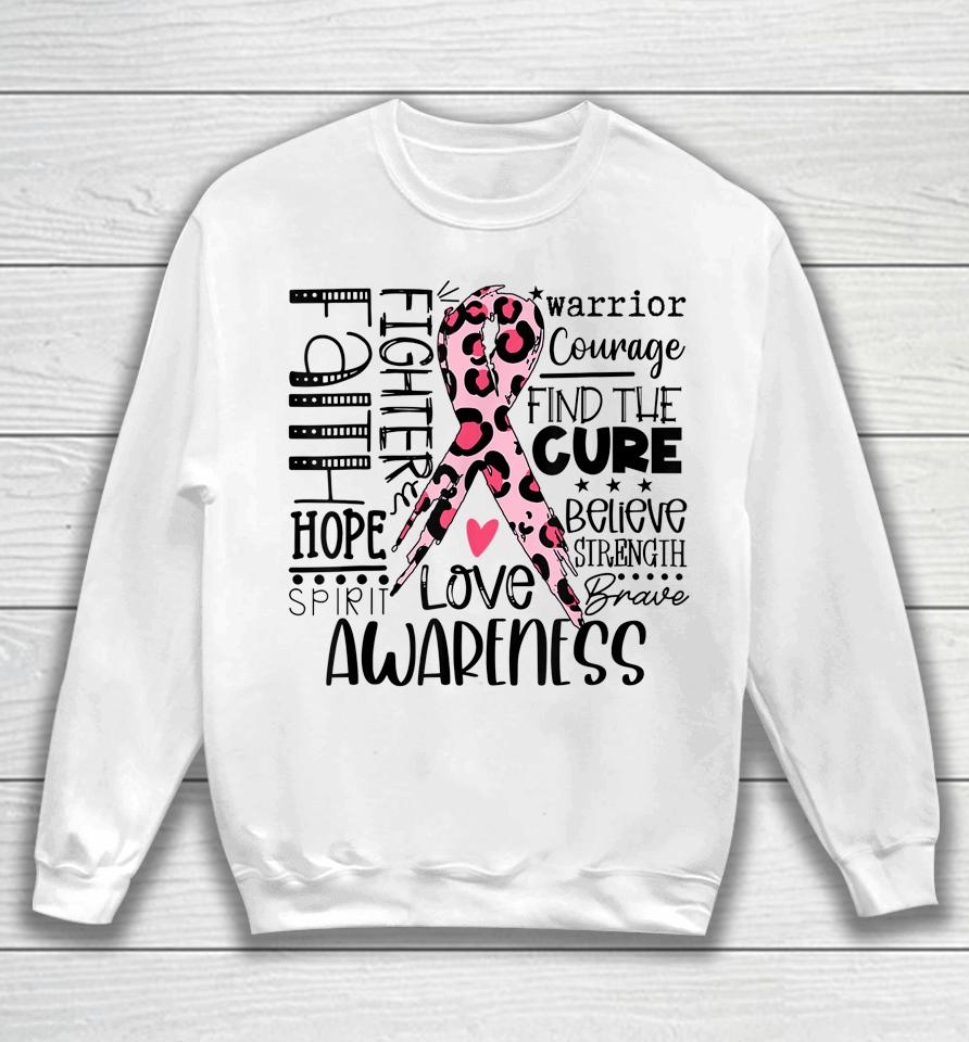 Breast Cancer Awareness Survivor Warrior Leopard Pink Ribbon Sweatshirt