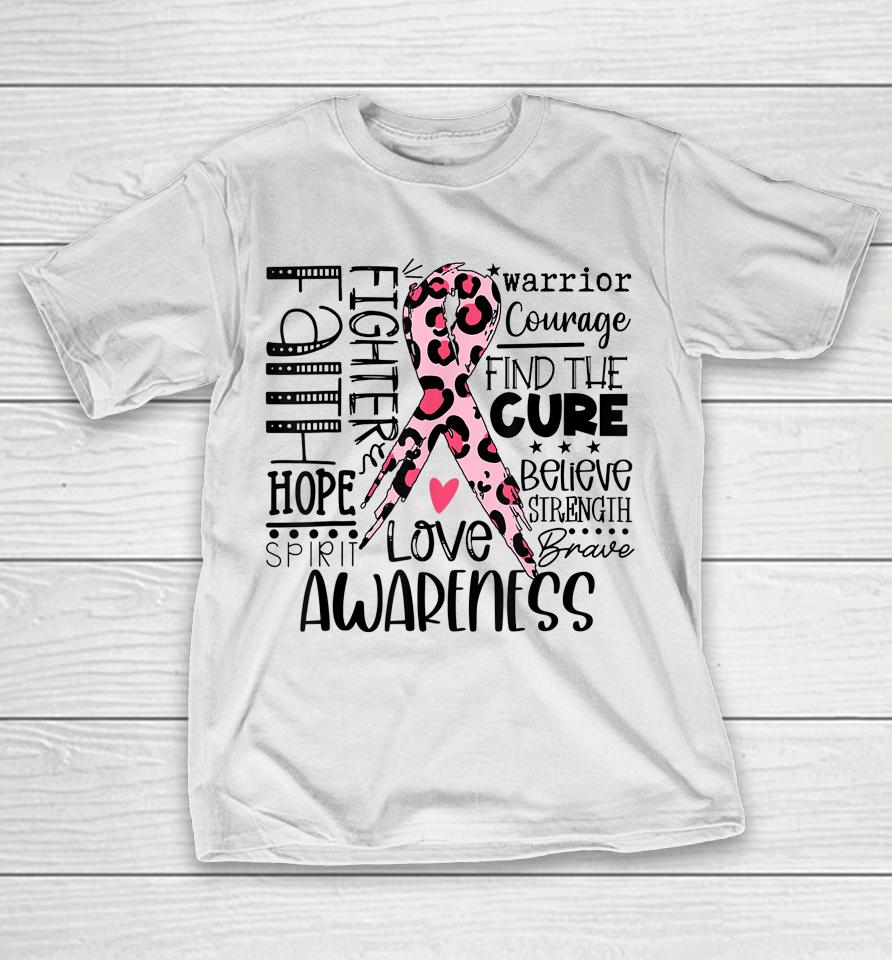 Breast Cancer Awareness Survivor Warrior Leopard Pink Ribbon T-Shirt