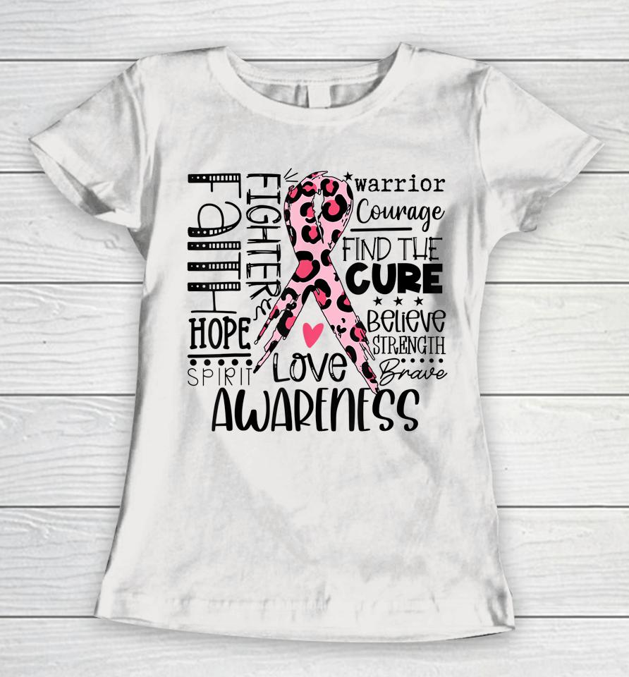 Breast Cancer Awareness Survivor Warrior Leopard Pink Ribbon Women T-Shirt