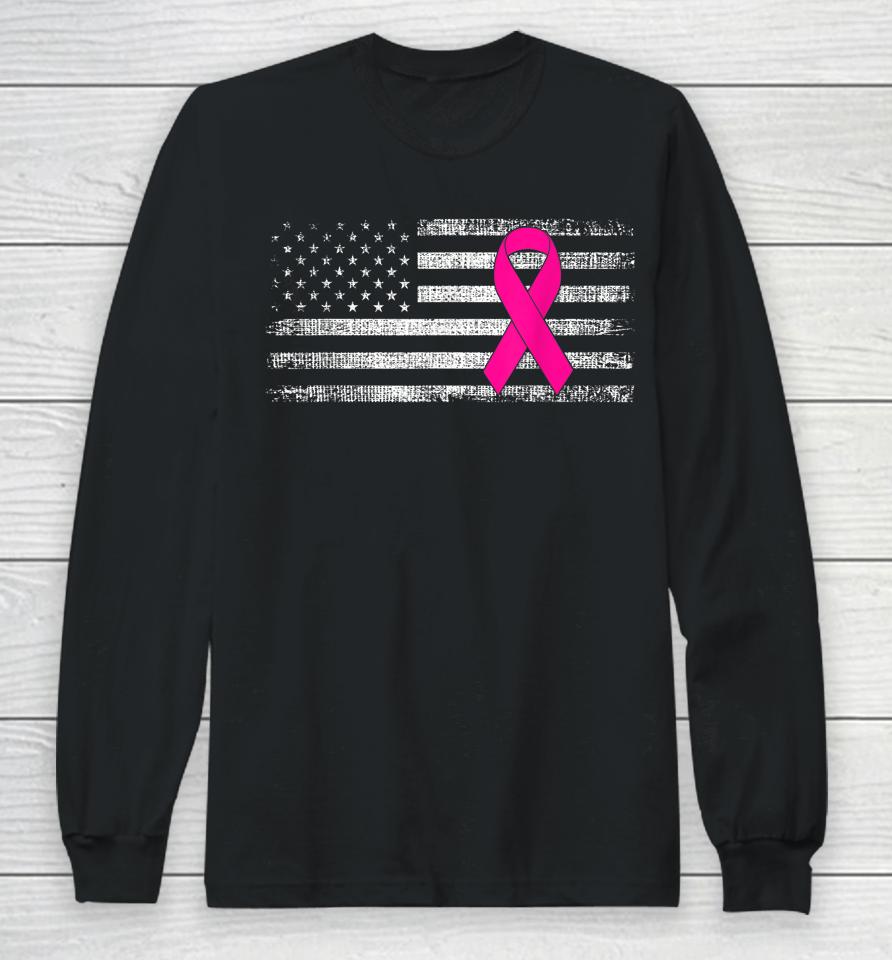 Breast Cancer Awareness Us Flag Long Sleeve T-Shirt