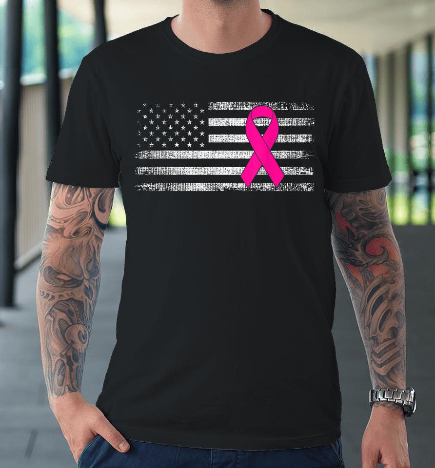 Breast Cancer Awareness Us Flag Premium T-Shirt