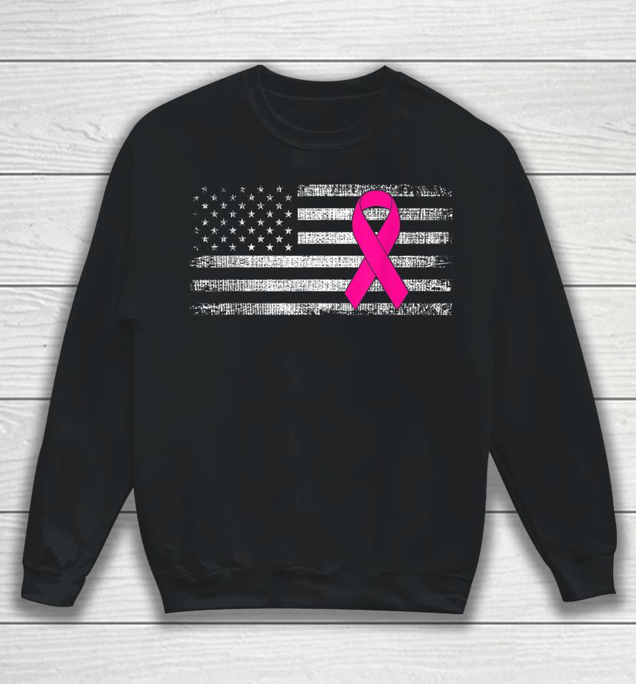 Breast Cancer Awareness Us Flag Sweatshirt