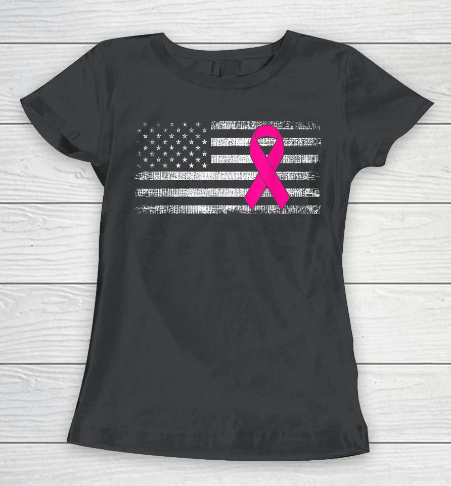 Breast Cancer Awareness Us Flag Women T-Shirt
