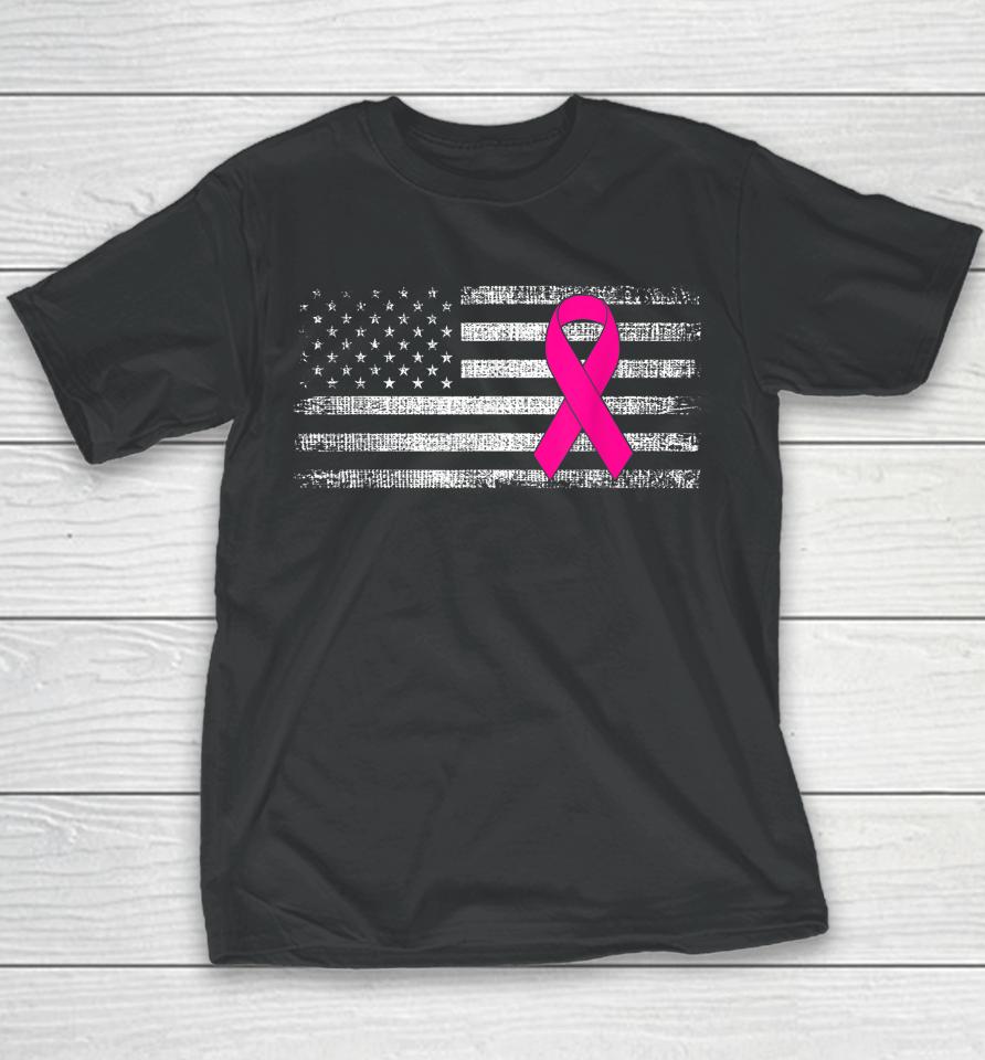 Breast Cancer Awareness Us Flag Youth T-Shirt