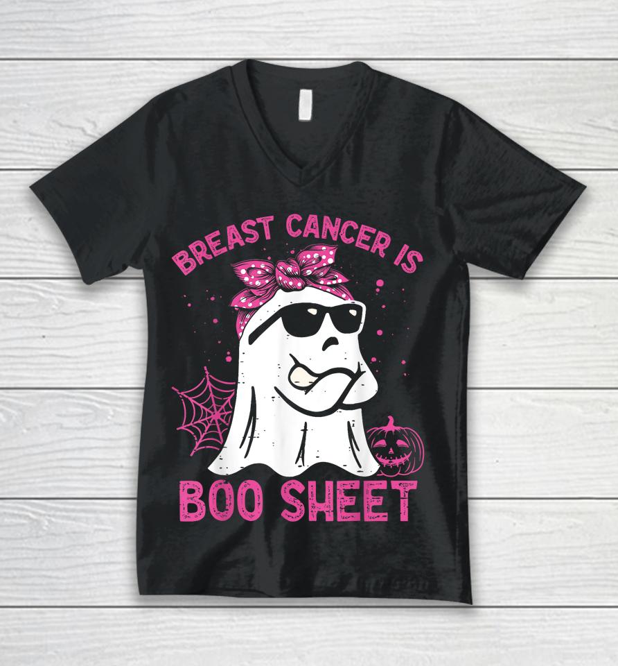 Breast Cancer Is Boo Sheet Breast Cancer Warrior Halloween Unisex V-Neck T-Shirt