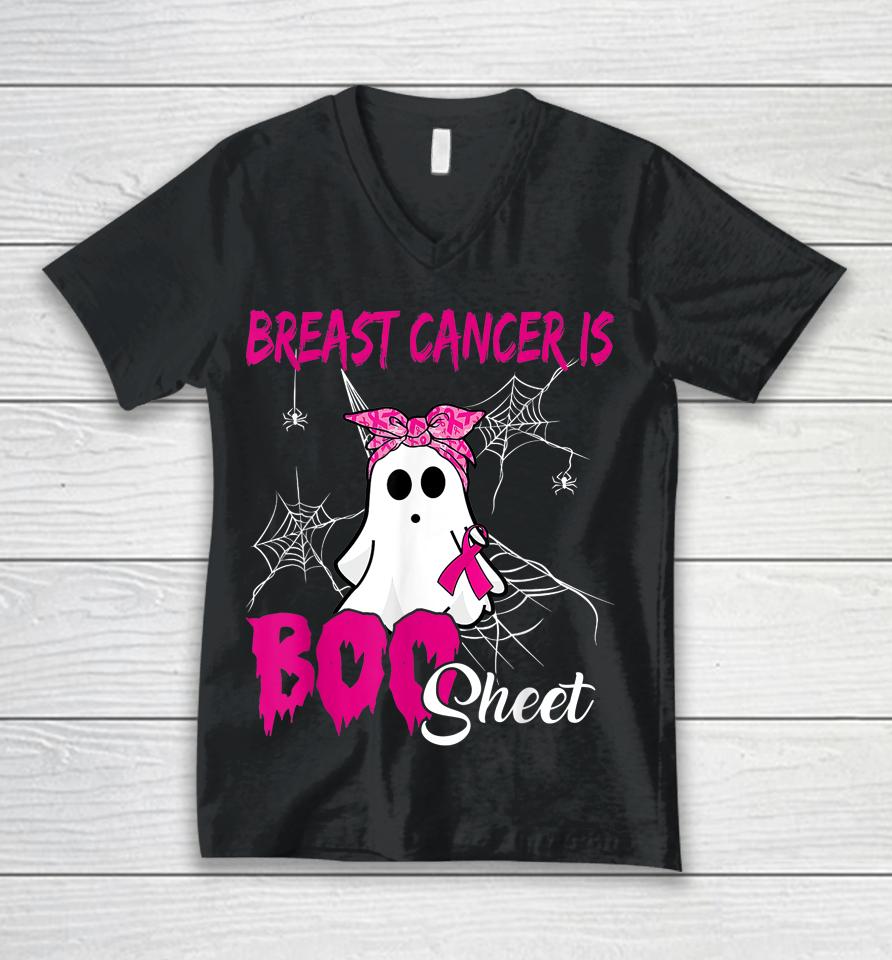 Breast Cancer Is Boo Sheet Halloween Breast Cancer Awareness Unisex V-Neck T-Shirt