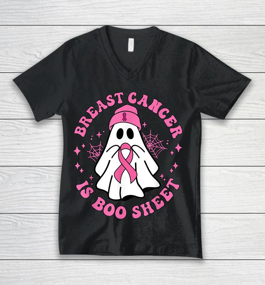 Breast Cancer Is Boo Sheet Halloween Breast Cancer Awareness Unisex V-Neck T-Shirt