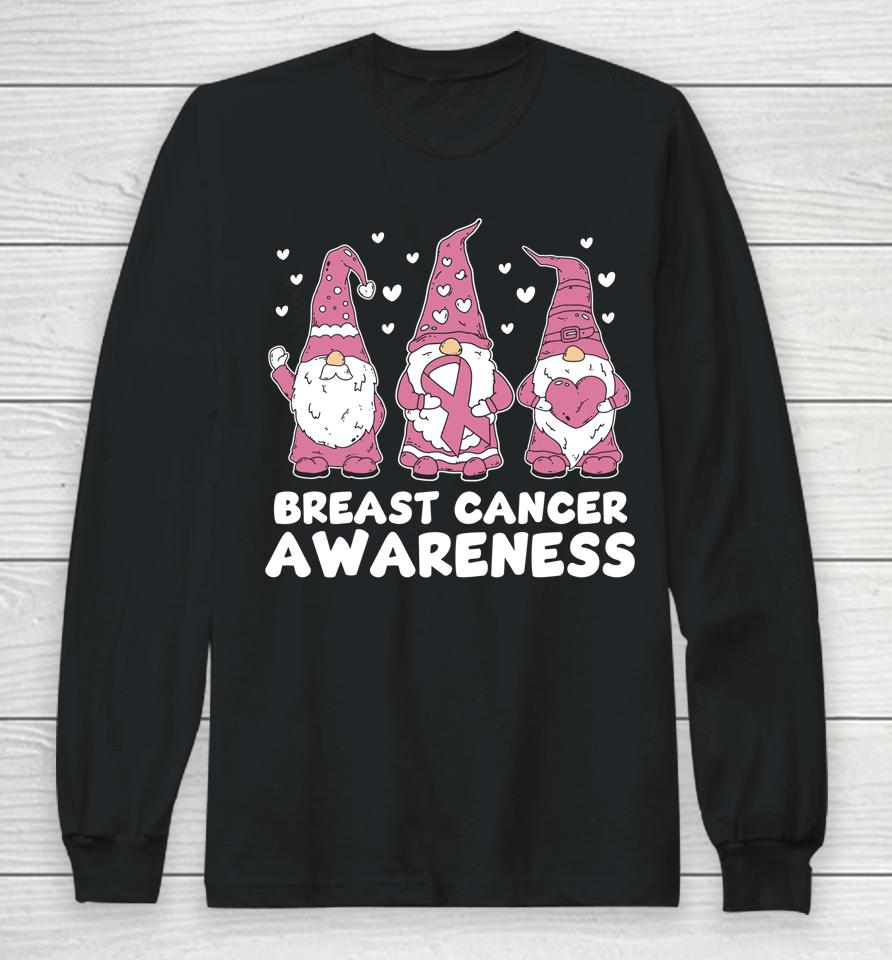 Breast Cancer Pink Support Squad Awareness Gnomes Long Sleeve T-Shirt