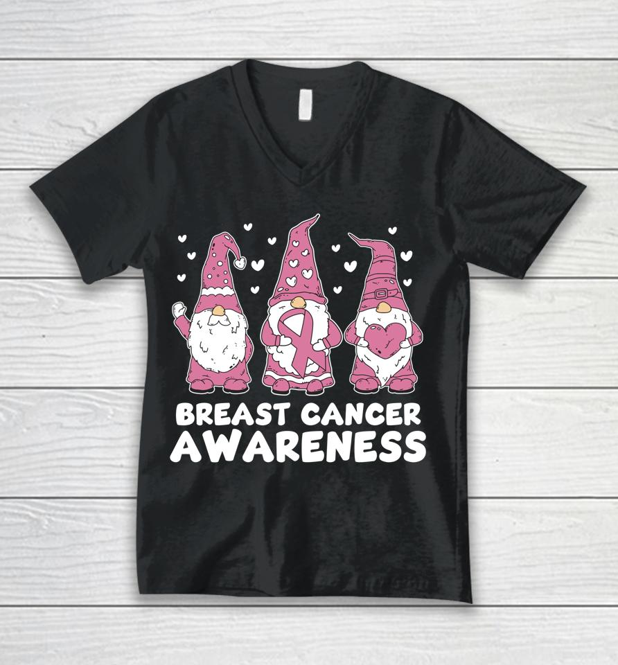 Breast Cancer Pink Support Squad Awareness Gnomes Unisex V-Neck T-Shirt