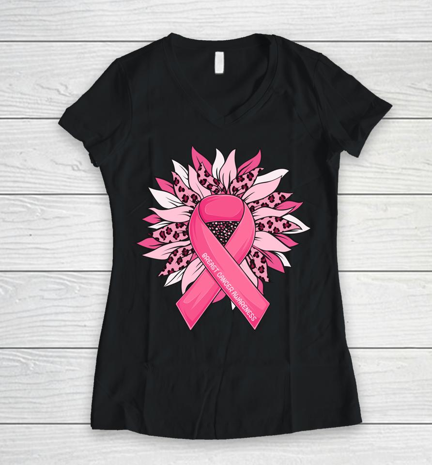 Breast Cancer  Sunflower Breast Cancer Awareness Women V-Neck T-Shirt