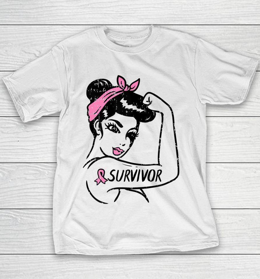 Breast Cancer Survivor Rosie Riveter Pink Awareness Women Youth T-Shirt