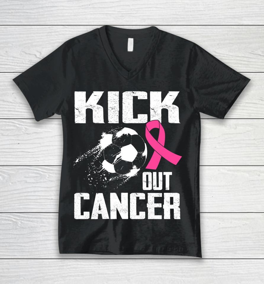 Breast Cancer Survivors Kick Out Cancer Soccer Ball Support Unisex V-Neck T-Shirt
