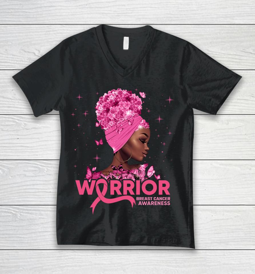 Breast Cancer Warrior Pink Ribbon Breast Cancer Awareness Unisex V-Neck T-Shirt