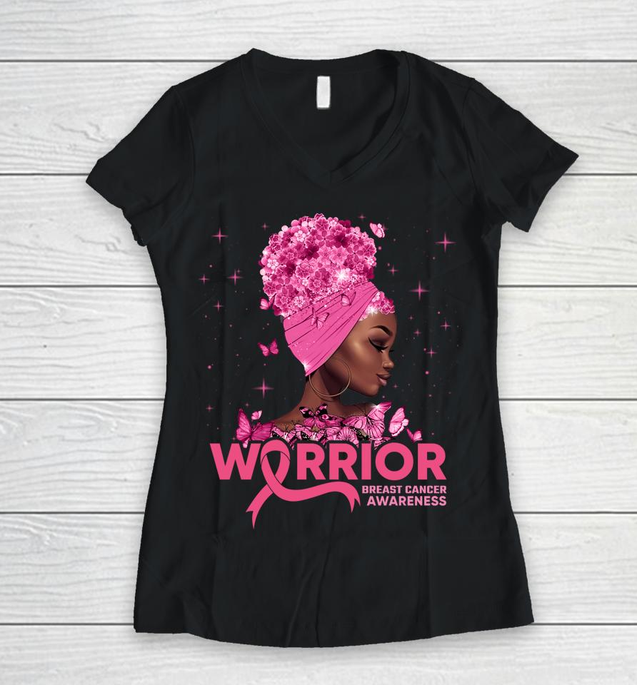 Breast Cancer Warrior Pink Ribbon Breast Cancer Awareness Women V-Neck T-Shirt