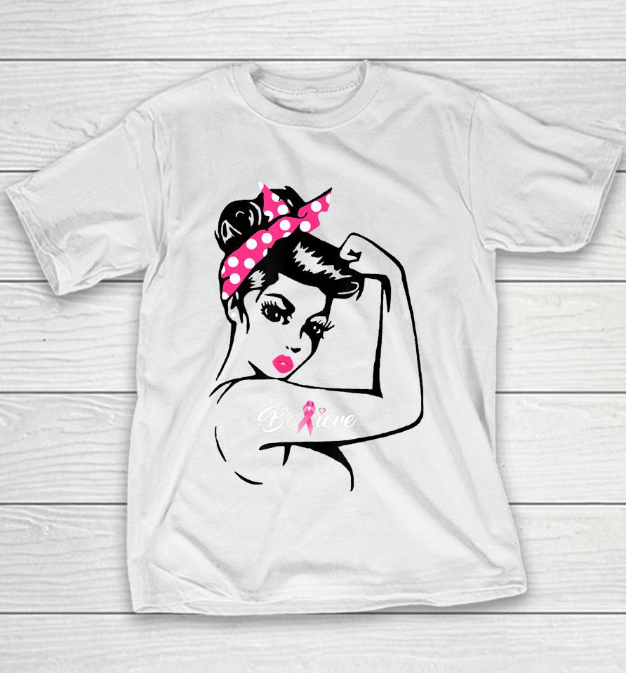 Breast Cancer Warrior T-Shirt Awareness Tee Support Believe Youth T-Shirt