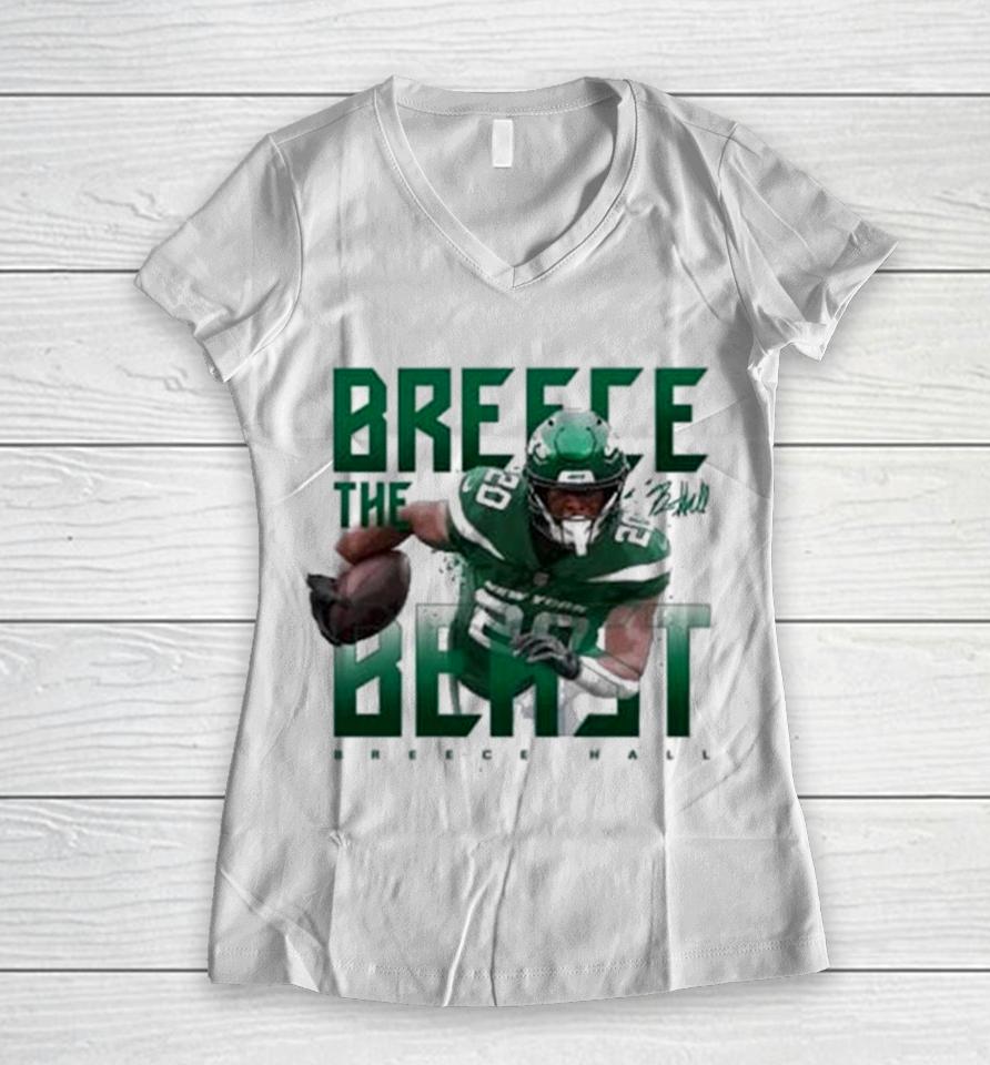 Breece Hall New York Jets Signature Women V-Neck T-Shirt