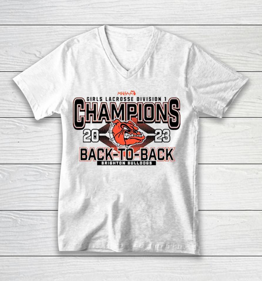 Brighton Bulldogs 2023 Girls Lacrosse Division 1 Champions Unisex V-Neck T-Shirt
