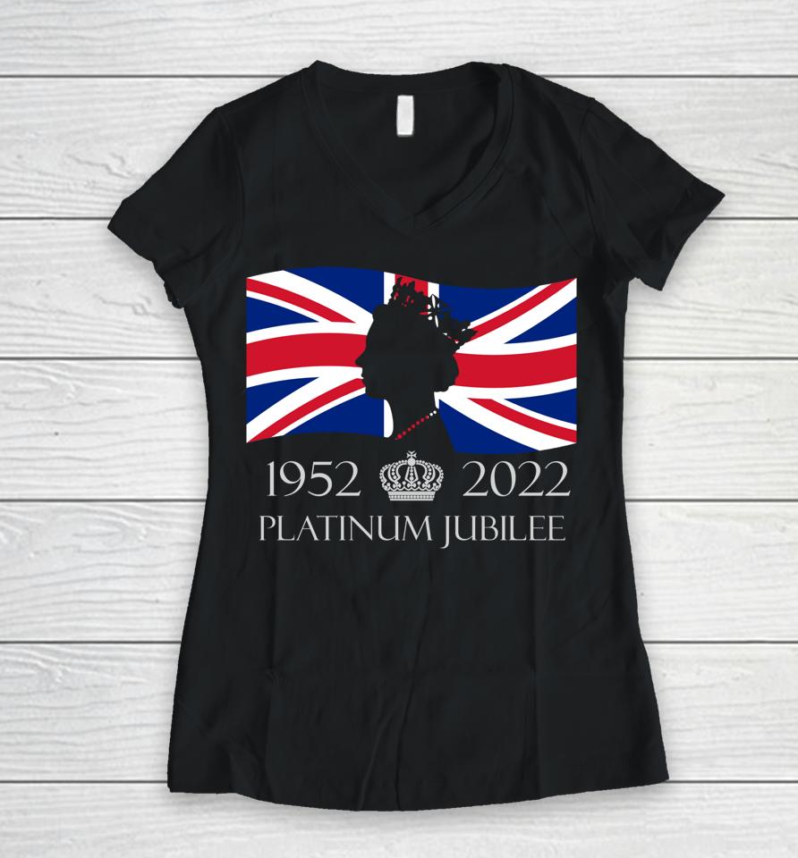 British Queen Monarchy 70Th Anniversary Platinum Jubilee Women V-Neck T-Shirt