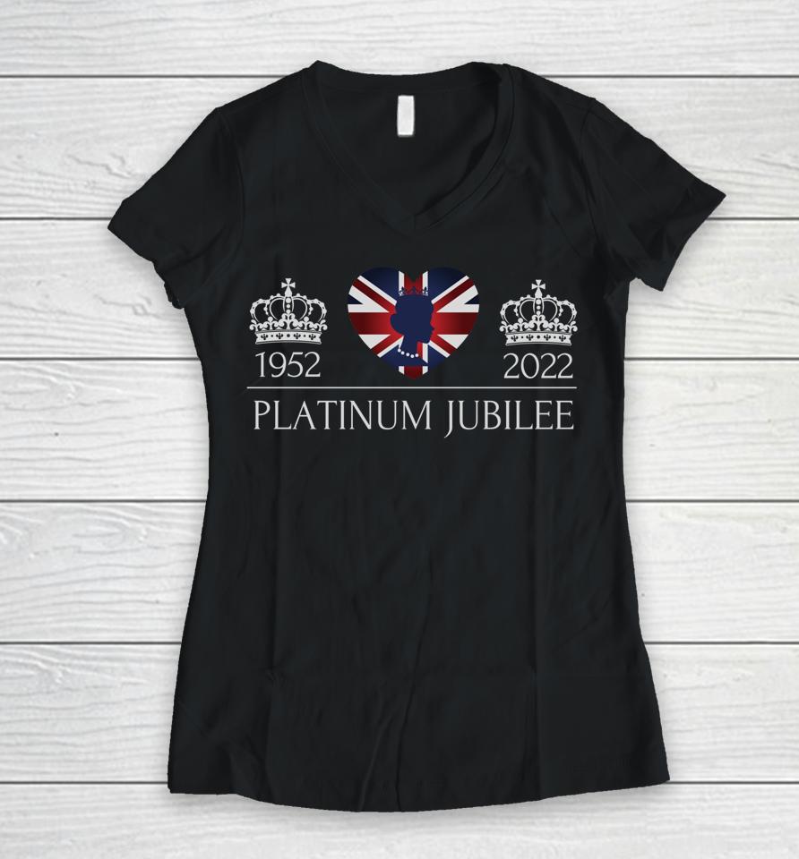 British Queen Monarchy Platinum Jubilee 70Th Anniversary Women V-Neck T-Shirt