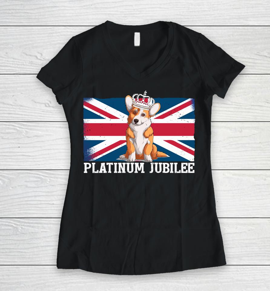 British Queen Monarchy Platinum Jubilee 70Th Anniversary Women V-Neck T-Shirt