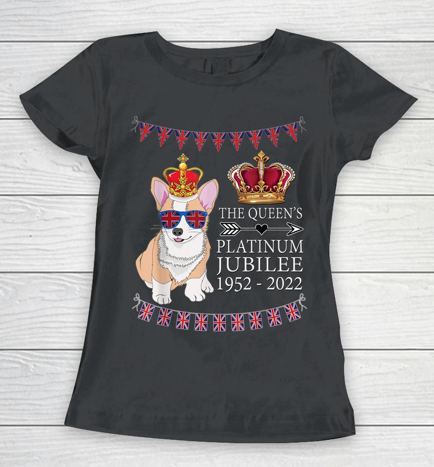 British Queen Platinum Jubilee Souvenir Union Jack Corgi Women T-Shirt