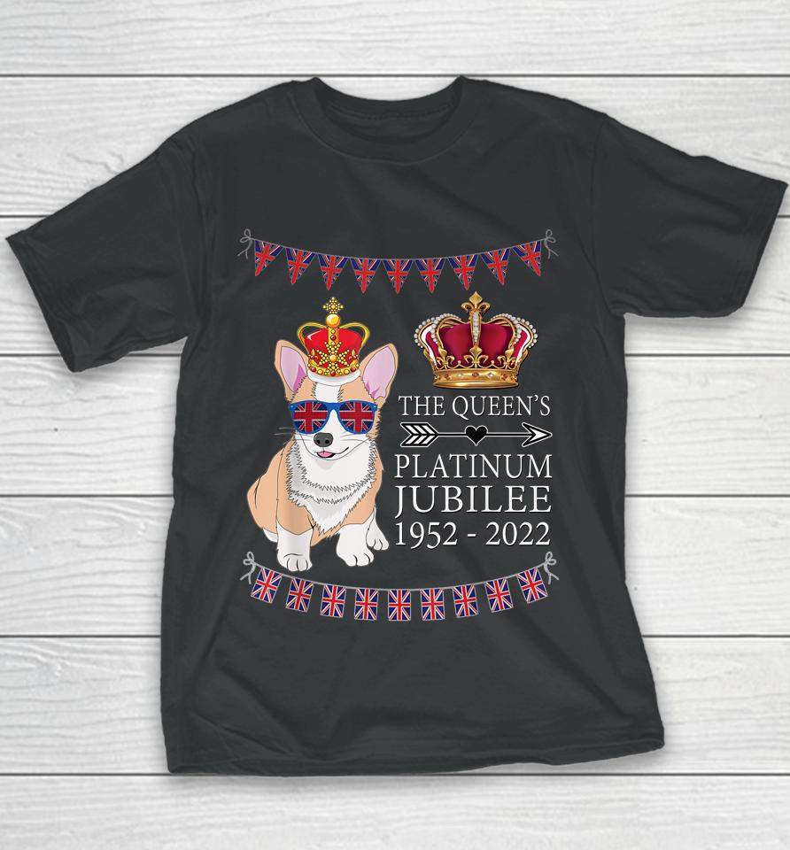 British Queen Platinum Jubilee Souvenir Union Jack Corgi Youth T-Shirt