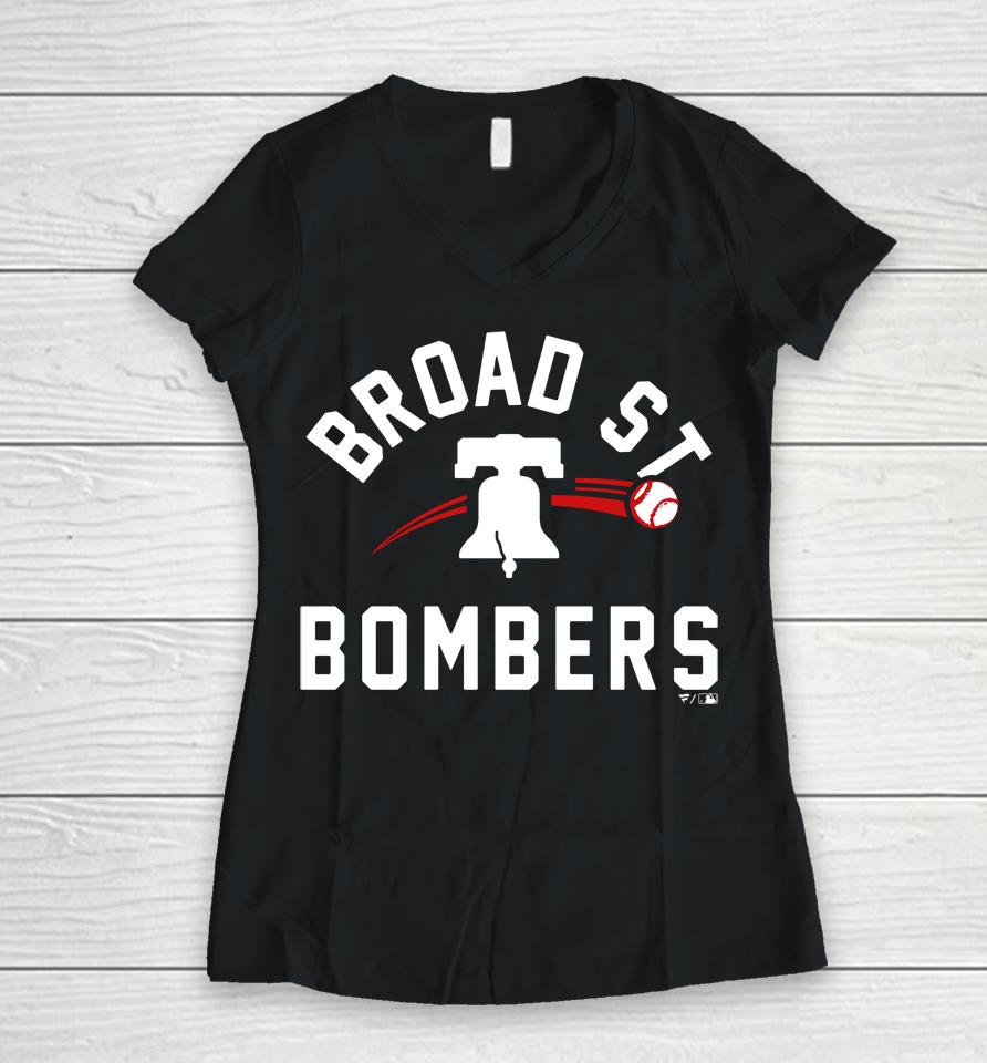 Broad Street Bombers Philadelphia Phillies Paint The Black Women V-Neck T-Shirt