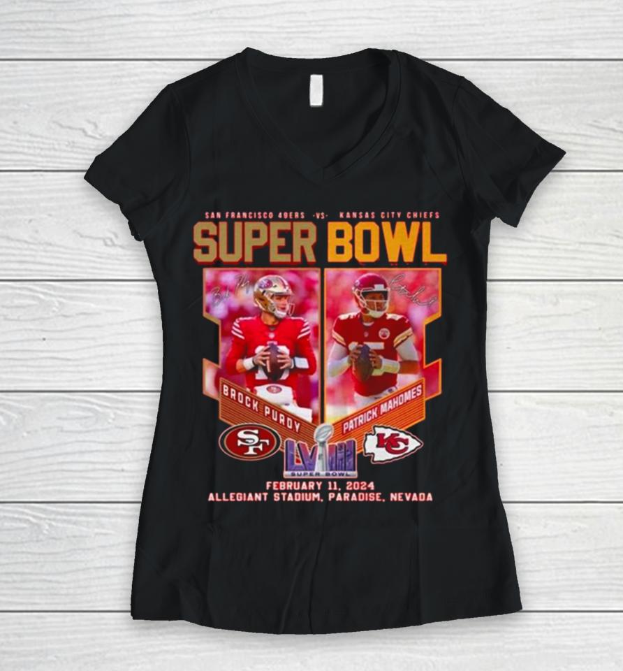 Brock Purdy 49Ers Vs Patrick Mahomes Chiefs Super Bowl Women V-Neck T-Shirt