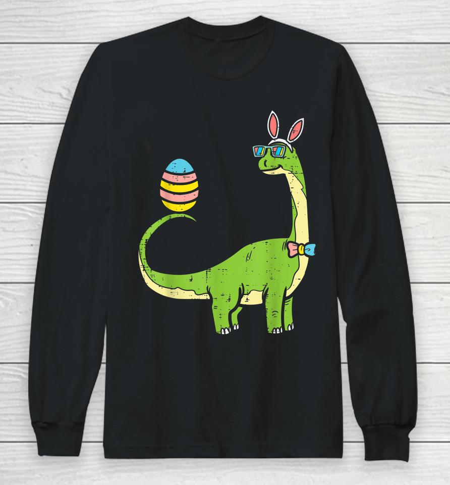 Brontosaurus Bunny Ears Egg Easter Day Dinosaur Dino Boys Easter Long Sleeve T-Shirt