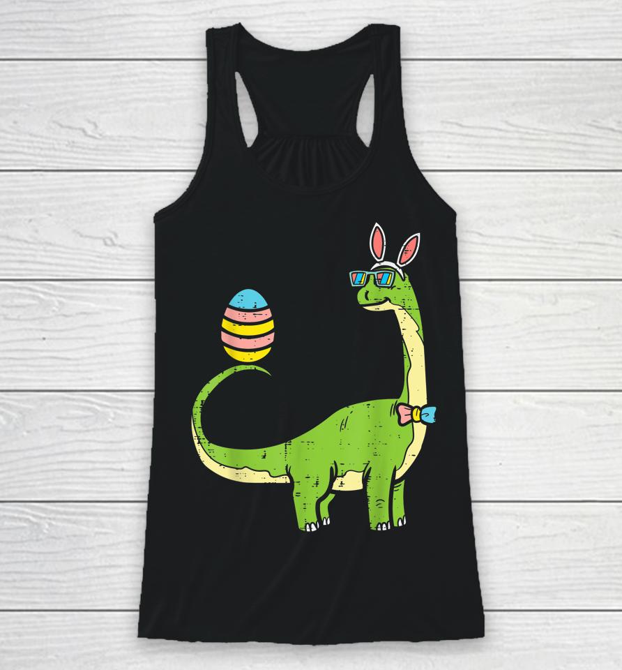 Brontosaurus Bunny Ears Egg Easter Day Dinosaur Dino Boys Easter Racerback Tank