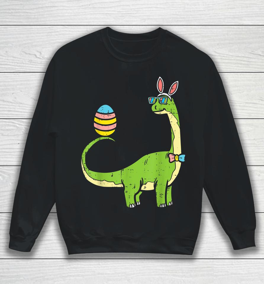 Brontosaurus Bunny Ears Egg Easter Day Dinosaur Dino Boys Easter Sweatshirt