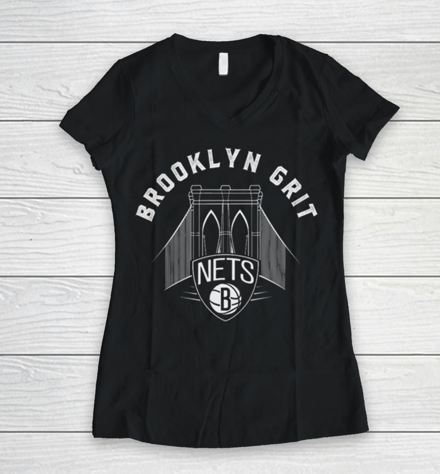 Brooklyn Nets Logo Half Court Offense Women V-Neck T-Shirt