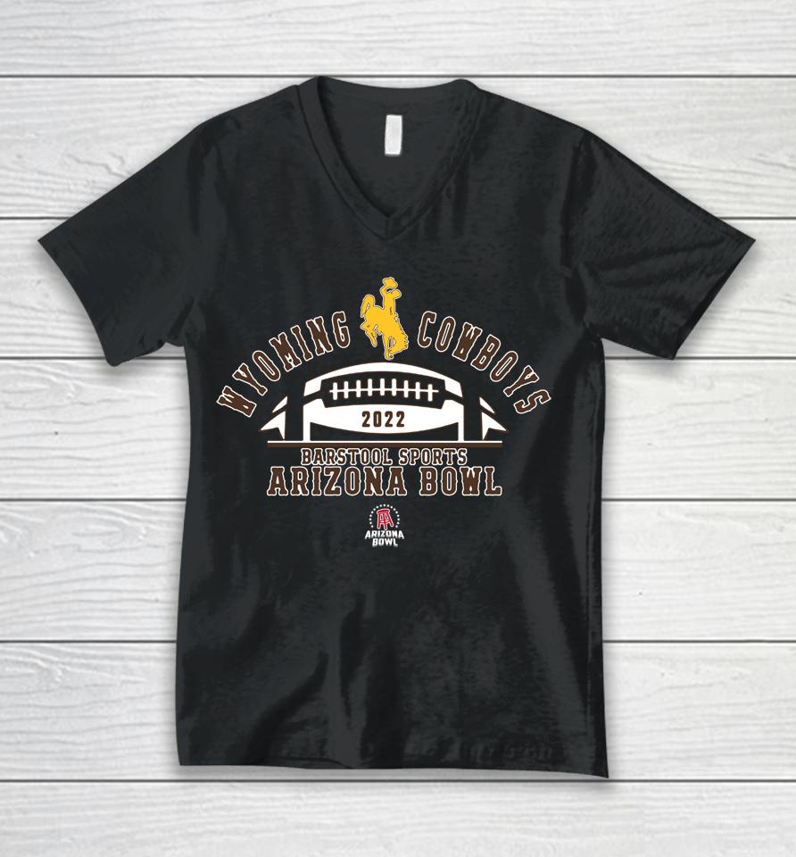Brown And Gold Shop 2022 Wyoming Cowboys Barstool Sports Arizona Bowl Unisex V-Neck T-Shirt