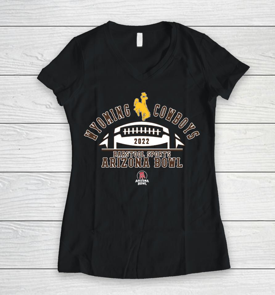 Brown And Gold Shop 2022 Wyoming Cowboys Barstool Sports Arizona Bowl Women V-Neck T-Shirt