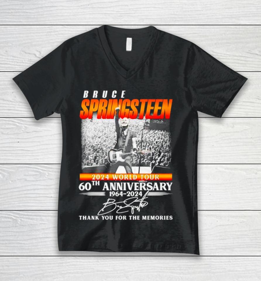 Bruce Springsteen 2024 World Tour 60Th Anniversary 1964 2024 Thank You For The Memories Signature Unisex V-Neck T-Shirt